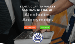 2026-05-24-SCV-AA-Central-Office Santa Clarita Valley Central Office of Alcoholics Anonymous homepage with AA Meetings and AA Events buttons.